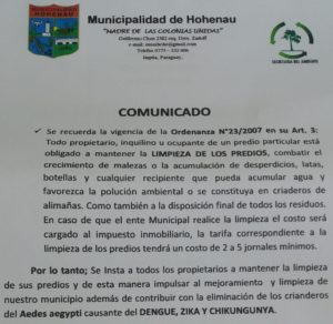 La Municipalidad De Hohenau Les Recuerda Que Sigue Vigente La Ordenanza Del Año 2007 Donde ...