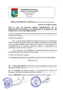 La Municipalidad De Hohenau Informa Del Asueto Del Dia Miercoles 28 (Miercoles Santo)