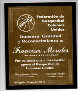 La Federacion De Basquetbol Colonias Unidas Agradece A Nuestro Intendente Municipal Por Su Constante Colaboracion ...