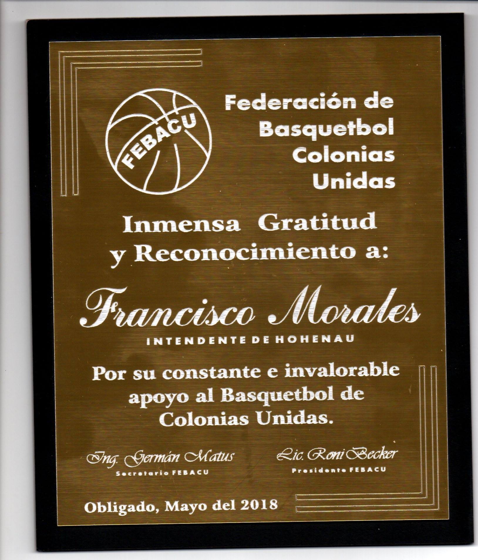 La Federacion De Basquetbol Colonias Unidas Agradece A Nuestro Intendente  Municipal Por Su Constante Colaboracion … – Municipalidad de Hohenau