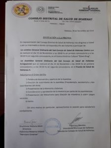 Jueves 15 De Noviembre. Asamblea De Elección De Autoridades. Sub Consejo Distrital De Salud.